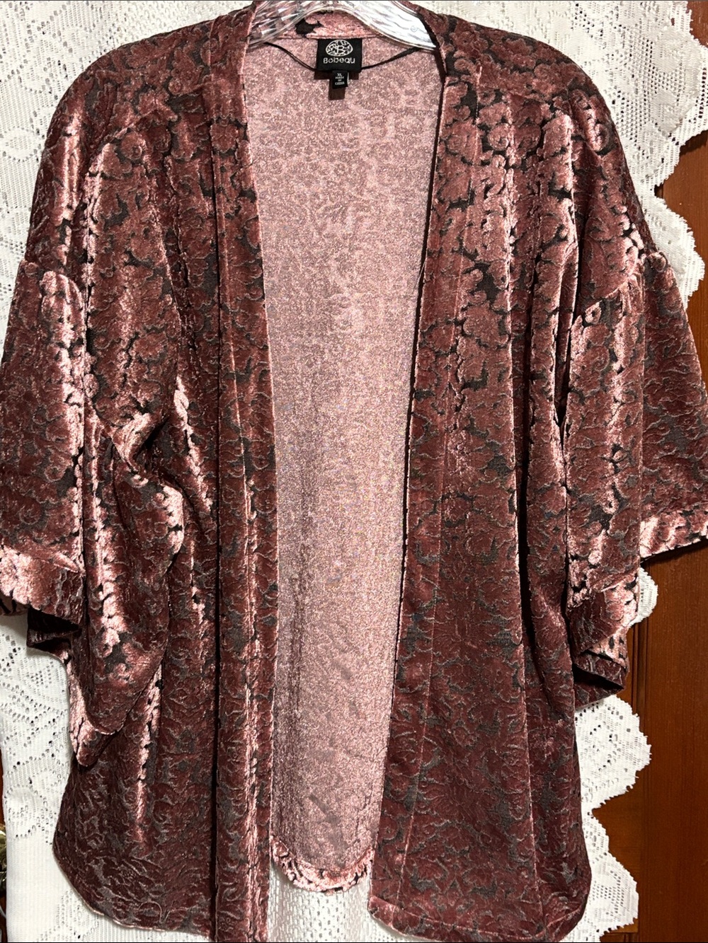 bobeau Rose Metallic Crushed Velvet Kimono Robe size XL Romantic